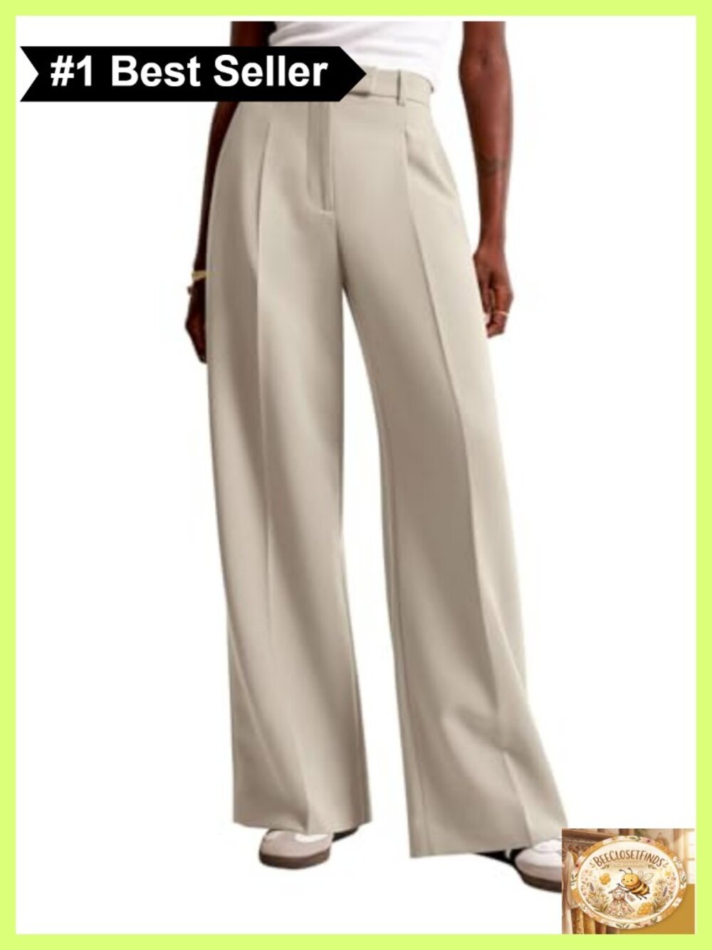 Wide Leg High Waisted Dress Trousers with Pockets Polyester Spandex Work Pants
